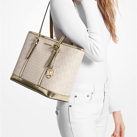 Jet Set Travel Small Metallic Logo Top-Zip Tote Bag NWT - Picture 2 of 5